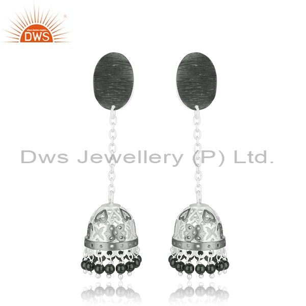 Handmade Brass Fashion Black Onyx Gemstone Jhumka Earrings Supplier Jaipur India