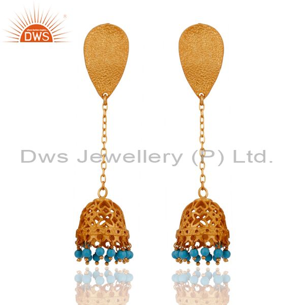 18k Gold Plated 925 Sterling Silver Turquoise Gemstone Beads Dangle Earrings