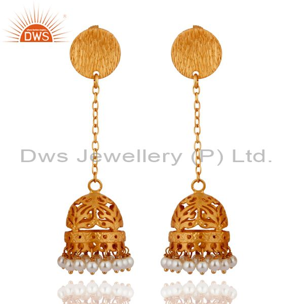 Awesome Indian Designer Jhumka Style Sterling Silver Pearl Earrings For Girls