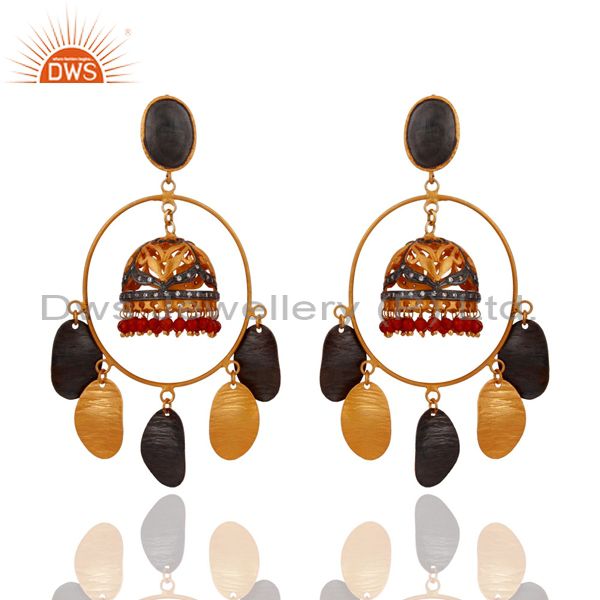 22k Yellow Gold Plated Red Onyx Semi Precious Stone Beads Wedding Gifts Earring