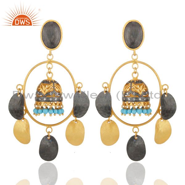 Gorgeous 22kt gold plated turquoise belly dance jhumka chandelier earring jewelr