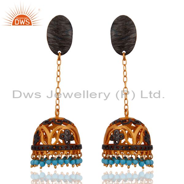 Indian 24K Gold Plated Fashion Jewelry Designer Turquoise Gemstone Earring
