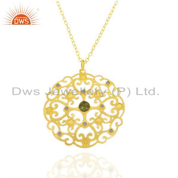 22k gold plated brass filigree lemon topaz and cz fashion pendant with chain