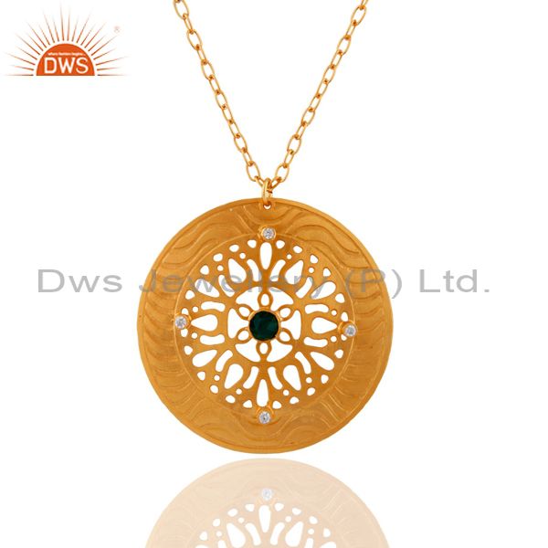 24k gold plated handmade filigree design gemstone green onyx pendant necklace