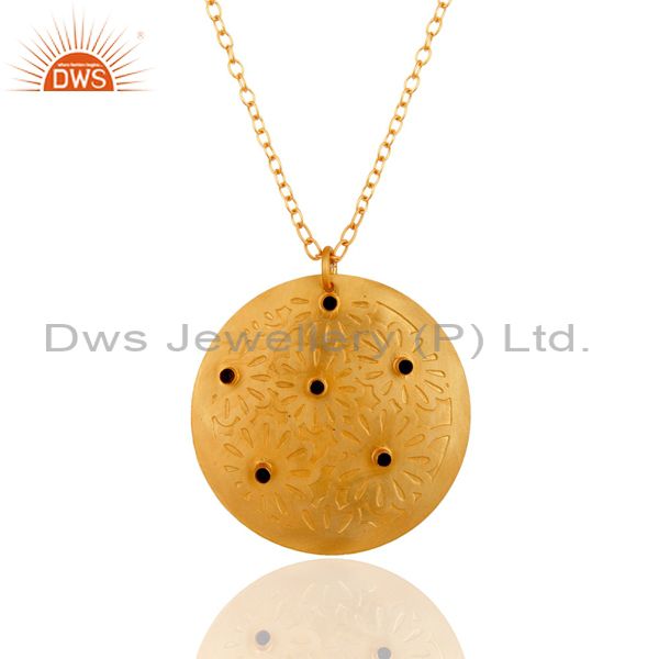 Natural smoky quartz gemstone 24k gold plated disc design pendant chain jewelry