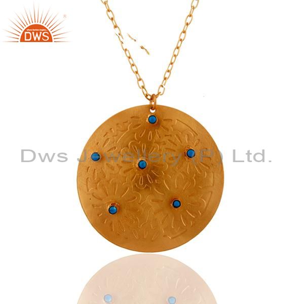 22k yellow gold plated handmade turquoise gemstone pendant with chain necklace