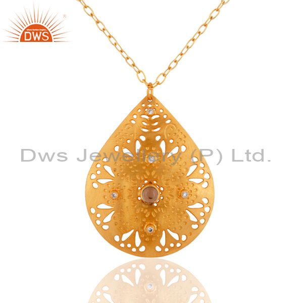 18k gold plated handmade lemon topaz gemstone filigree designs pendant necklace