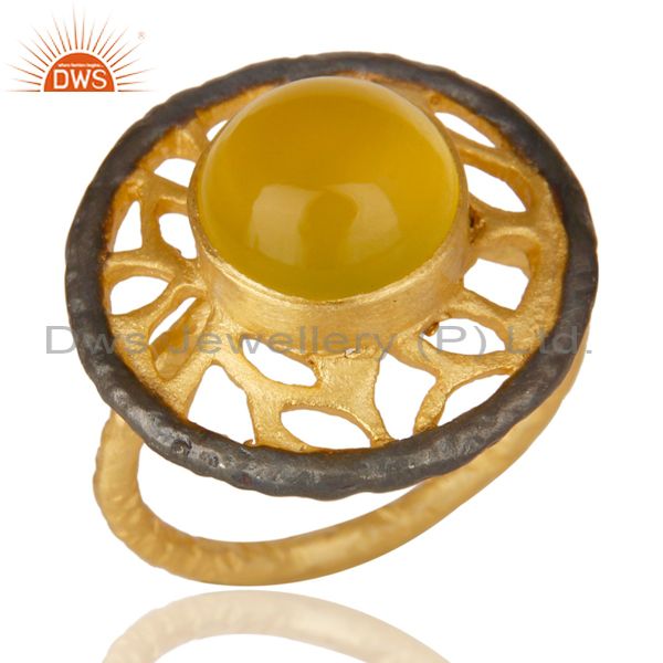 22K Yellow Gold Plated Brass Yellow Moonstone Gemstone Cocktail Ring