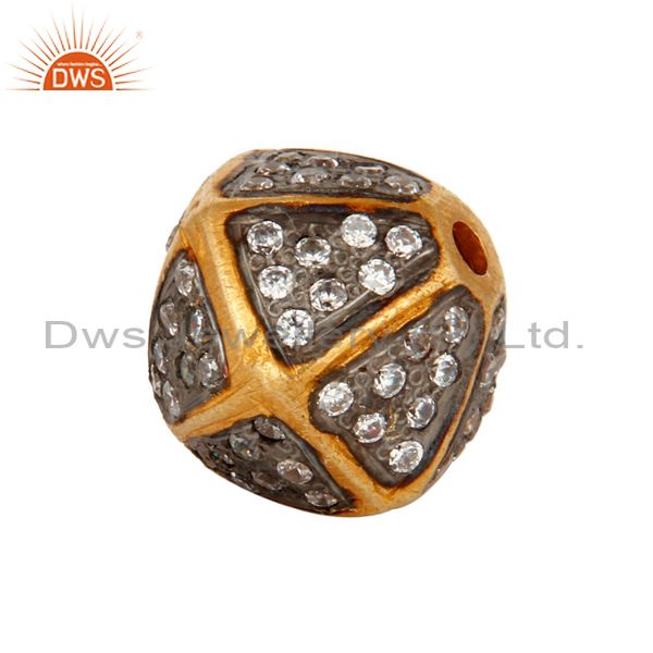 18k yellow gold plated pave cubic zirconia designer beads jewelry