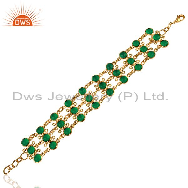 Hydro emerald gemstone gold plated brass chain bracelet jewelry