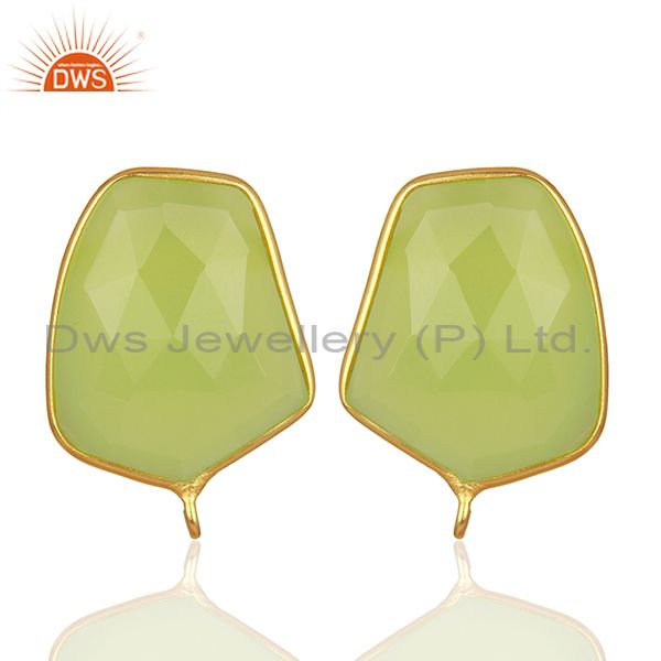 18k yellow gold plated prehnite chalcedony stud earring connector assesories