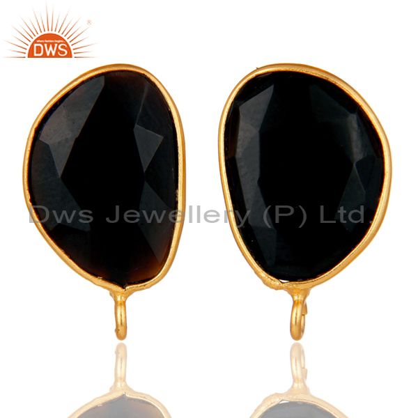 18k yellow gold plated black onyx stud earring jewelry assesories findings