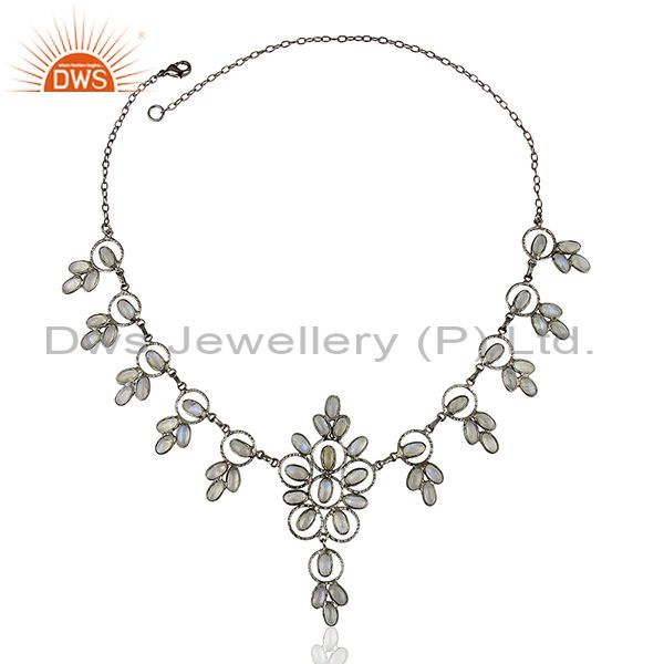 Rhodium plated rainbow moonstone fashion necklace jewelry manufacturer