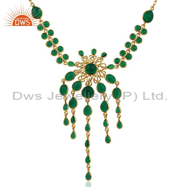 Hydro emerald gemstone brass fashion necklace designer jewelry