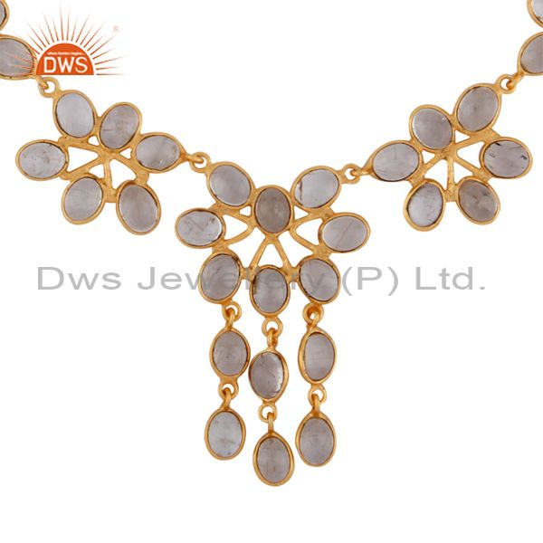Beautiful designer gemstone rutilated quartz studded 18k gold plated necklace