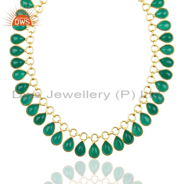 Full neck pattern green onyx gemstone 14k gold plated fashion wholesale necklace