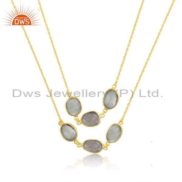 Multi gemstone gold plated brass fashion necklace manufacturer india