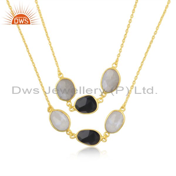 Multi gemstone gold plated brass fashion designer chain necklace wholesaler