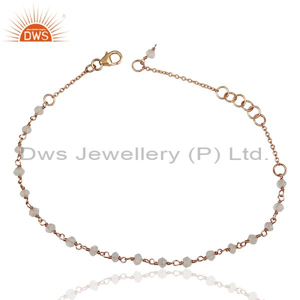 Rose gold plated 925 silver beaded crystal gemstone bracelet jewelry