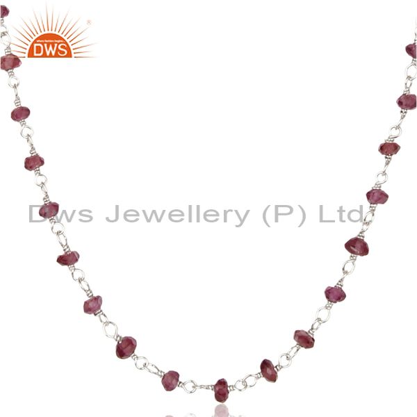 Handmade white rhodium 925 sterling silver amethyst beads necklace jewelry
