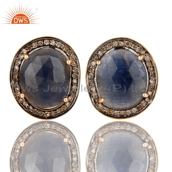 18k yellow gold sterling silver pave diamond blue sapphire cufflinks jewelry