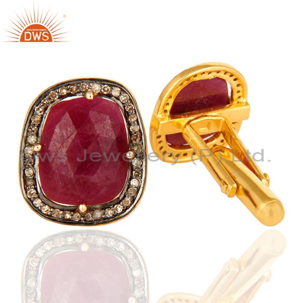 14k yellow gold and sterling silver genuine ruby pave set diamond mens cufflinks