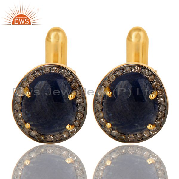 18k yellow gold sterling silver pave diamond and blue sapphire cufflinks jewelry