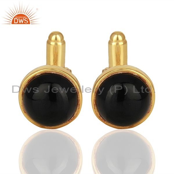 Gold plated black onyx gemstone cufflinks jewelry finding manufacturer