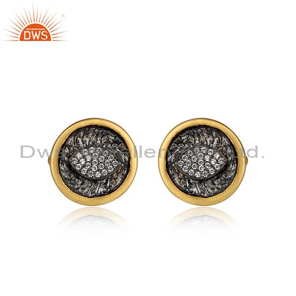 Sterling Silver Gold Plated Cubic Zirconia Cufflinks