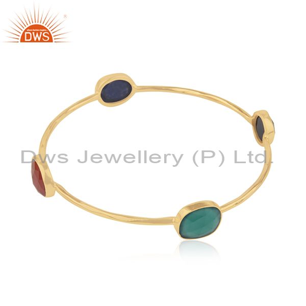 Natural gemstone gold plated silver bangle jewelry supplier