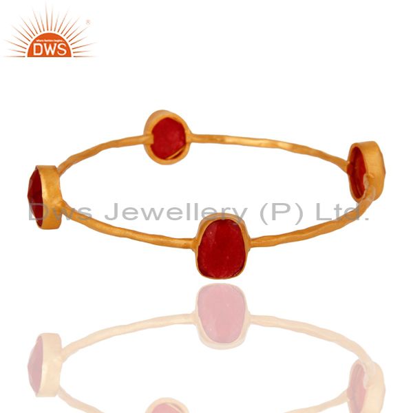 Red aventurine sterling silver stack bangle with gold plated