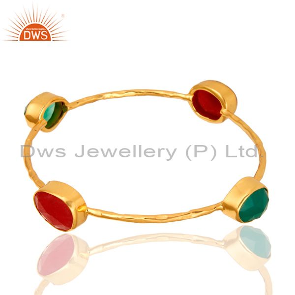 Red aventurine green onyx sterling silver stack bangle gold plated