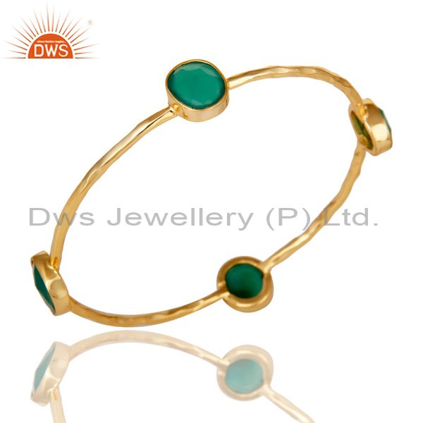 22k gold plated green onyx gemstone sterling silver sleek bangle