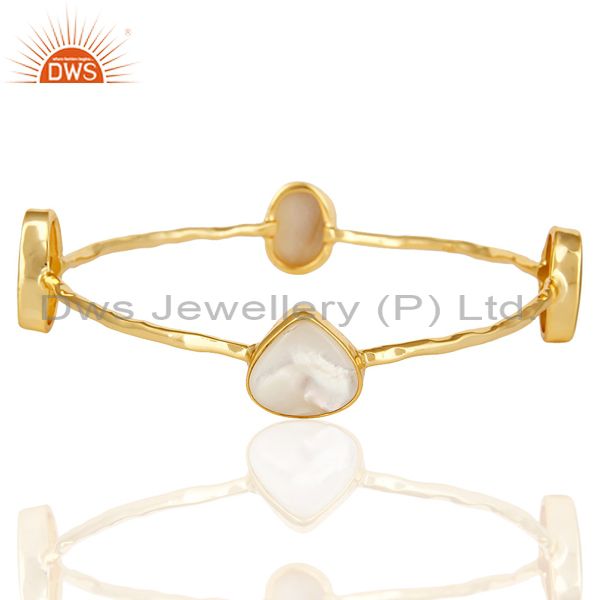 14k yellow gold over sterling silver mother of pearl sleek bangle