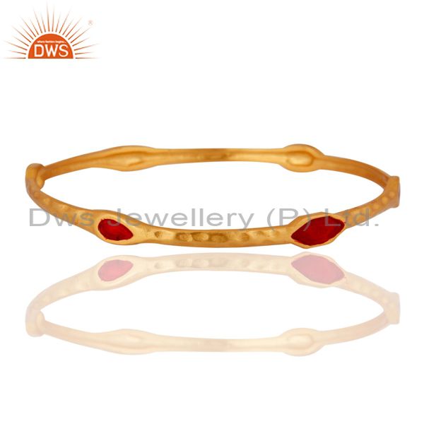 22k yellow gold plated sterling silver red enamel hammered bangle
