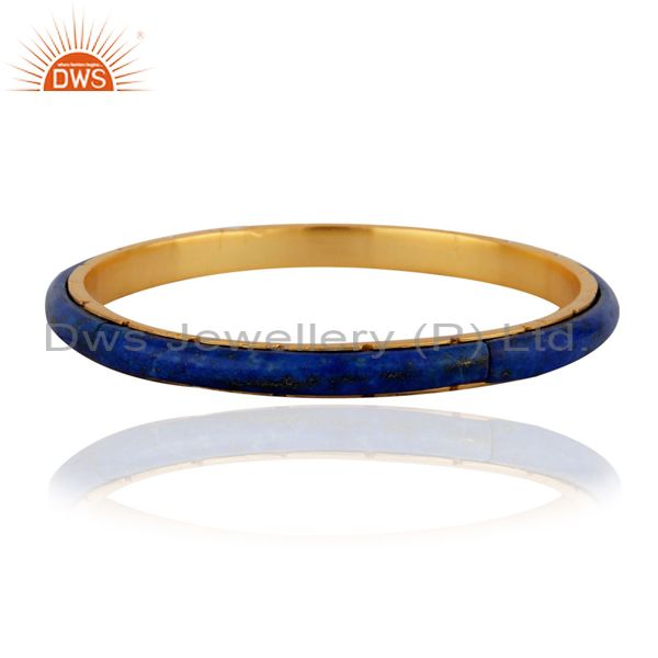 18k yellow gold plated lapis lazuli sleek bangle women jewelry