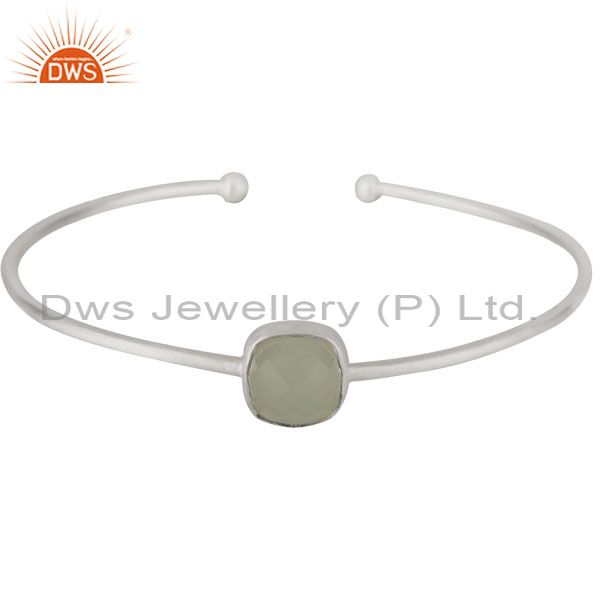 Sterling silver green chalcedony gemstone stackable torque bangle