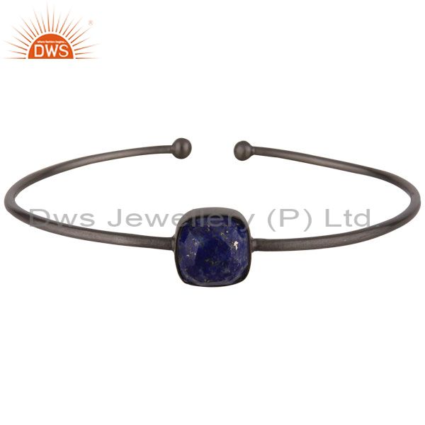 Oxidized solid sterling silver faceted lapis lazuli torque bangle