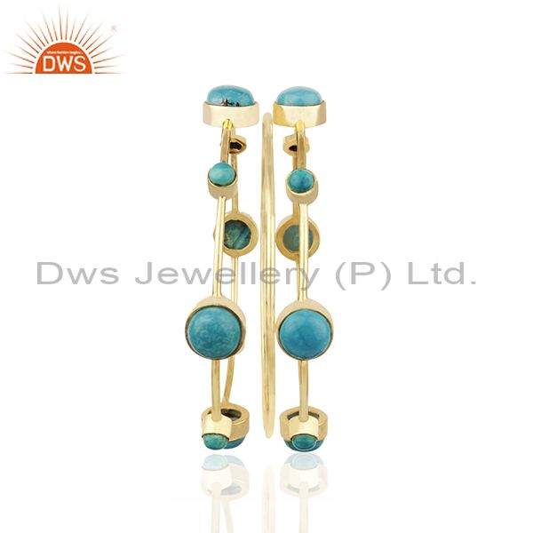 Handmade gold plated 925 silver turquoise gemstone three bangle set