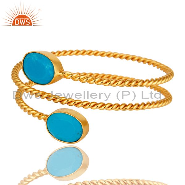 18k yellow gold over turquoise gemstone twisted adjustable bangle