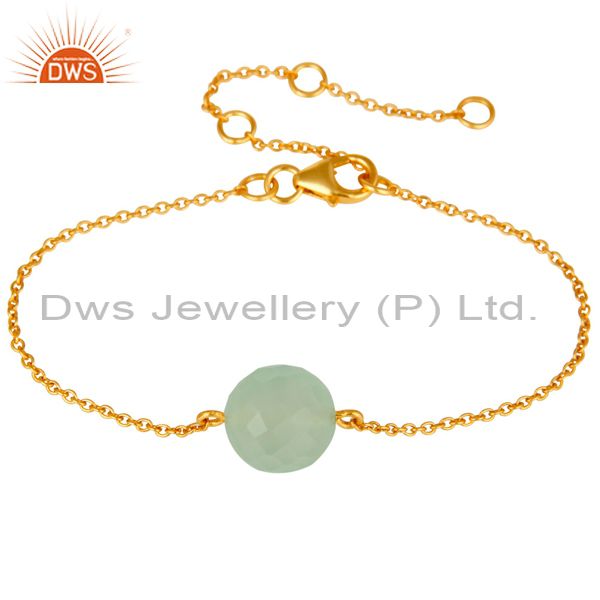 18k yellow gold plated sterling silver prehnite chalcedony chain bracelet