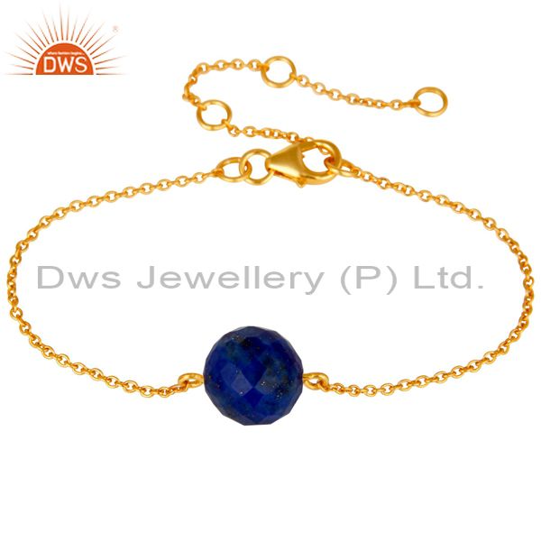 18k yellow gold plated sterling silver lapis ball chain bracelet