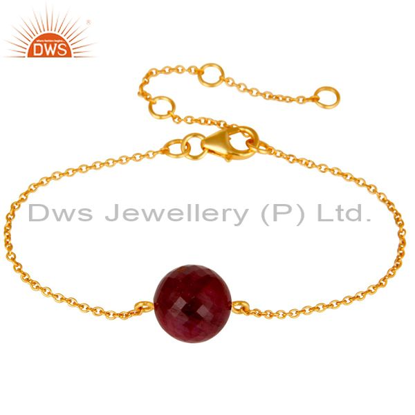 18k yellow gold plated sterling silver natural ruby chain bracelet