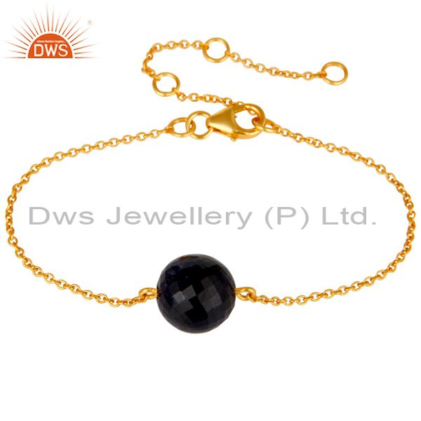 18k yellow gold plated sterling silver natural sapphire chain bracelet