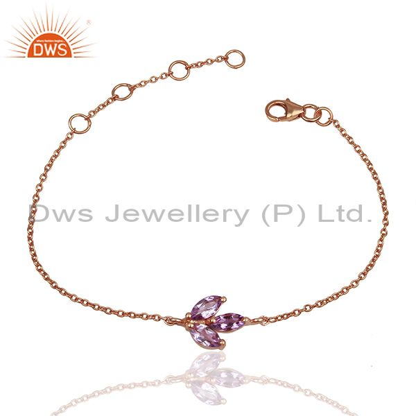 February birthstone amethyst rose gold plated solid silver bracelet