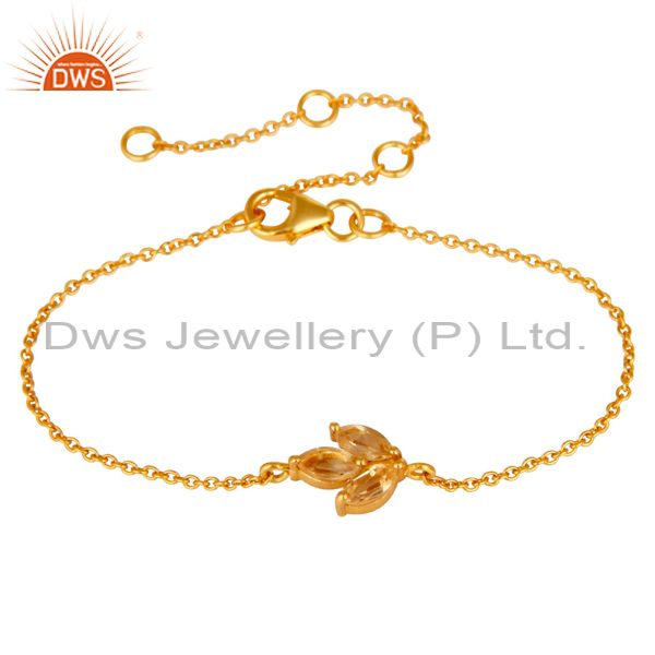18k yellow gold plated sterling silver citrine gemstone chain bracelet