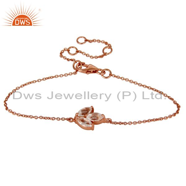 18k rose gold plated sterling silver crystal quartz cable link chain bracelet