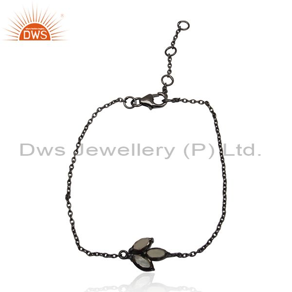 Pyrite gemstone black rhodium plated sterling silver designer bracelet for women