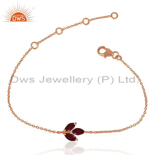 Ruby corundum gemstone rose gold plated 925 silver chain bracelet wholesale