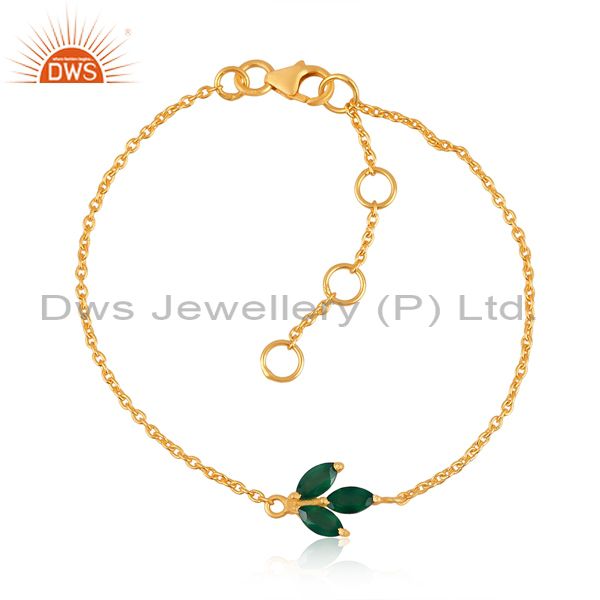 22k gold plated 925 silver green onyx gemstone chain bracelet with lobster lock